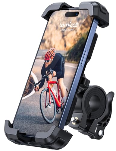 Lamicall Suporte móvel de bicicleta, suporte para telemóvel para motocicleta - rotação de 360°, suporte de guiador para iPhone 16 Pro MAX Plus, 15/14/13/12/11 Pro MAX Mini XS XR X, Samsung, Huawei e