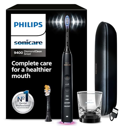 Philips Sonicare DiamondClean Smart 9400, escova de dentes elétrica, sónica com aplicação, sensor de pressão, deteção de cabeça de escovagem, preto, modelo HX9917/89