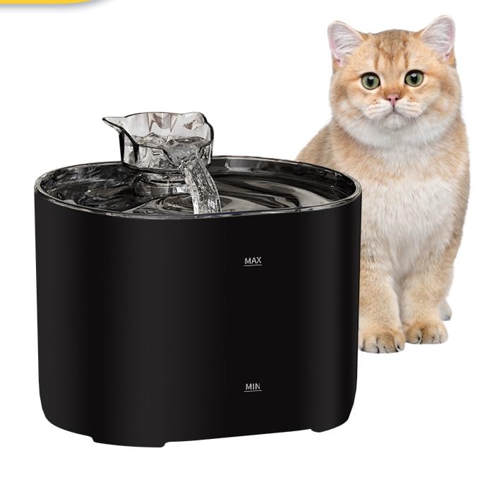 Fonte de água para gatos, bebedor de gato, capacidade de 2,2 litros, silenciosa, com filtro, bomba de água e adaptador UE incluído. Garantido sem BPA. (Preto)