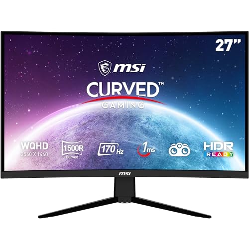 MSI G273CQ Monitor curvo para jogos de 27" WQHD (2560 x 1440), painel VA, 170 Hz/1 ms, AMD FreeSync Premium, HDR Ready, curva de 1500 R, cor preta