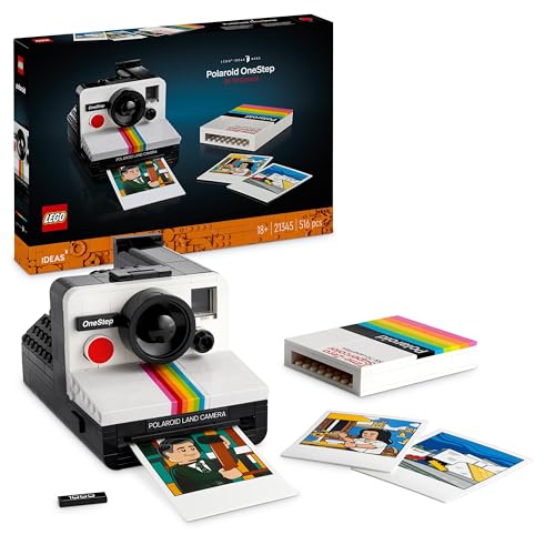 LEGO Ideias para câmara Polaroid OneStep SX-70, presente vintage para homens, mulheres e fotógrafos, kit de artesanato e casaco para adultos colecionadores, atividade de construção criativa 21345
