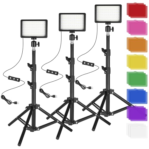 Ci-Fotto Luz LED de foto e vídeo 3-Pack, Dimmable 5600 K USB luz contínua de fotografia com tripés e filtros de cor para estudos de fotografia, Youtube, TikTok, gravação de vídeo, Game Streaming