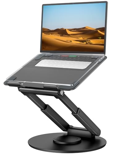 tounee Suporte portátil de altura ajustável de até 21 polegadas, suporte ergonómico para computador portátil com base giratória de 360 graus para portátil compatível com todos os computadores