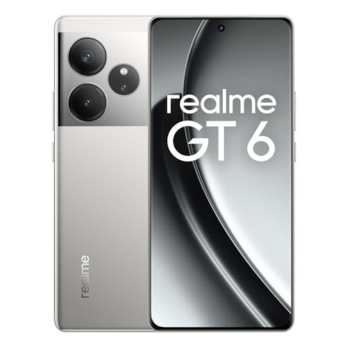 realme GT 6 5G Telemóvel 12 + 256 GB, processador Snapdragon® 8s de 3.ª geração, ecrã ultrabrilhante de 6000 nits, câmara Sony LYT-808 com OIS, carregamento SUPERVOOC de 120 W, prateado, sem adaptador