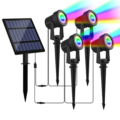 NATPOW Focos solares exteriores, luz solar exterior RGB luzes solares LED jardim impermeável IP65 para iluminação de caminhos, pátio, terra e campismo (4 em 1)