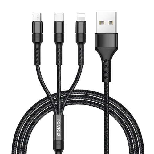 RAVIAD 3 em 1 multi cabo de carregamento, nylon multi USB carregador cabo múltiplos micro USB tipo C para Android Galaxy S9/ S8/ S7/ A5, Huawei P20, Honor, Kindle, LG