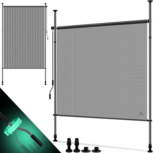 KESSER® Toldo vertical com pinça, 120 x 310 cm, extensível e opaco, toldo vertical com manivela sem orifícios, proteção visual e proteção contra o vento para jardim e terraço, impermeável,