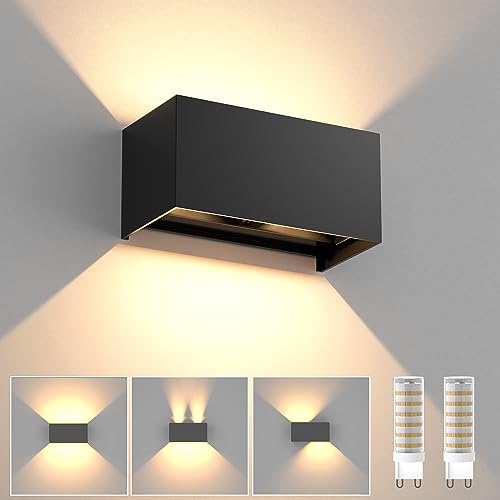 YrgePowk Aplique parede LED com lâmpadas LED G9 substituíveis, 18 W candeeiro de parede interior / exterior branco quente 3000 K aplique parede exterior impermeável IP65 ângulo de feixe ajustável