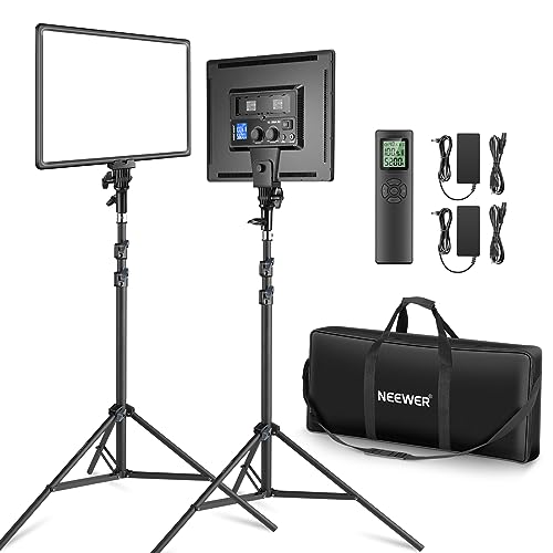 NEEWER Kit de iluminação de painel de luz vídeo LED de 18" com controlo remoto, 2-Pack de 45 W regulável a cores suporte de luz, 3200-5600K, CRI 97 4800Lux para jogo / transmissão ao vivo /