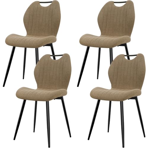 JIJIAN Conjunto de 4 cadeiras de sala de jantar, cadeiras de cozinha, cadeira estofada para cadeira, encosto de tecido e pernas de metal, ideal para salas de jantar, cozinhas e salas de estar, caqui