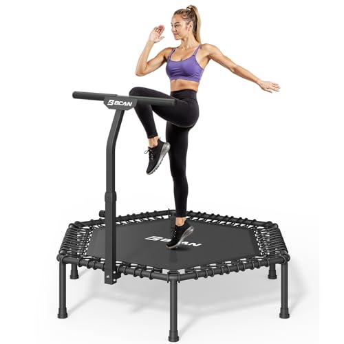 Mini trampolim BCAN com capacidade de carga de 200 kg/250 kg, Ø 130 cm/Ø 123 cm trampolim de fitness com cordas elásticas, alça de espuma ajustável, reboteador estável e silencioso para crianças e