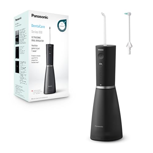 Panasonic Série 800 irrigador bucal ultra-sónico EW-DJ86-K503, irrigador dentário, 200 ml, 1 ultra-sónico e 1 de ortodontia, 5 configurações de pressão, acessório de viagem, USB-C, preto