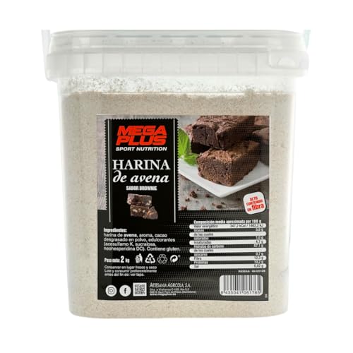 Farinha de aveia - Mega Plus 2 kg: Energia sustentada e nutrição completa para atletas com carboidratos, proteínas e vitaminas essenciais, sem açúcar adicionado, 6 sabores (Brownie)