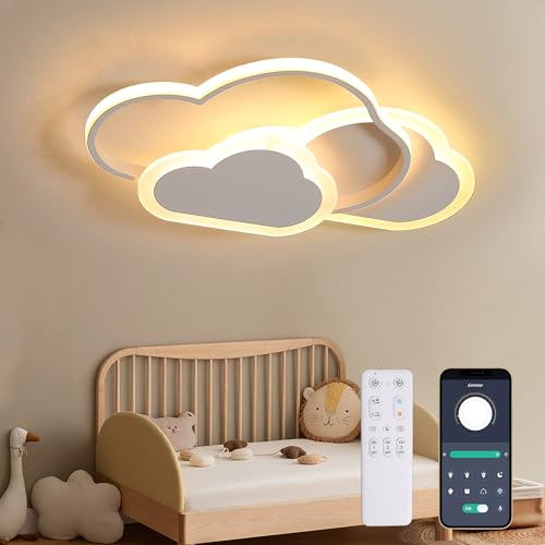 YUEEU 42 cm 32 W candeeiro infantil teto, candeeiro de teto LED regulável com controlo remoto 3000-6000 K, candeeiro LED de nuvens luzes para quarto de bebé Plafon LED teto para quarto