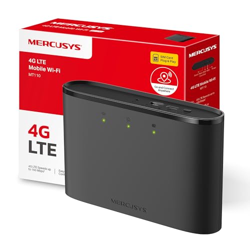 [2024 Neuvo] Mercusys MT110 - Router 4G móvel, 4G Mi-Fi LTE Cat 4 150 Mbps, bateria de 2100 mAh, conexão até 10 dispositivos, play e plug com cartão nano SIM