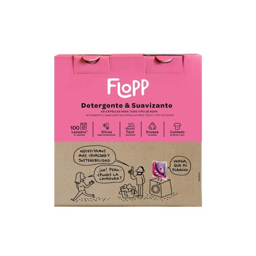 Flopp - Detergente e amaciador em pastilhas - 4 em 1 limpo, suavidade, perfume e fácil de passar a ferro - 100 cápsulas