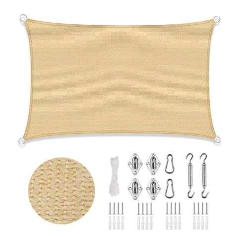 LOVE STORY Toldo vela de sombra, 4 x 5 m, com kit de montagem retangular, areia em sombra, toldo curvo, respirável e ecológico (HDPE) com proteção de 95% UV, para pátio exterior, alpendre, jardim