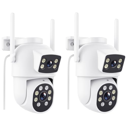Reobiux 3K Câmara de vigilância WiFi exterior com lente dupla, 6 MP, câmara IP PTZ exterior, deteção humana, visão noturna colorida, áudio bidirecional, gravação contínua 7/24, IP66 (2 pacotes)