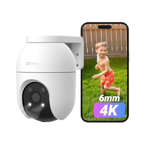 EZVIZ Câmara de vigilância WiFi exterior de 360°, 4K câmara IP de segurança, visão noturna colorida, detecção IA de pessoa/veículo, seguimento de zoom automático, áudio bidirecional, sereia,