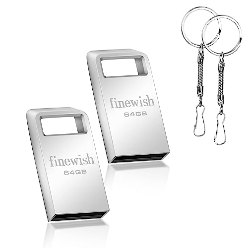 Memória USB 2.0 64 GB [2 unidades] Mini Pendrive 64 GB USB 2.0 impermeável USB 2.0 Flash Drive 64 GB computadores, tablets armazenamento de dados externo (prata x 2 pacotes)