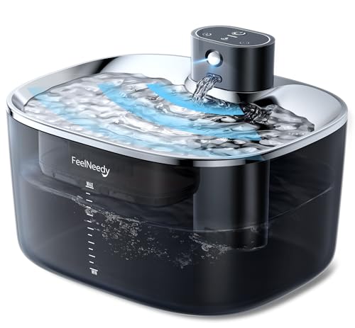 Fonte para gatos sem cabo nem bomba, 135oz/4L FeelNeedy fonte de água para gatos com sensor de movimento, bateria recarregável de 4000 mAh