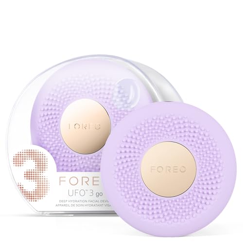 FOREO UFO 3 go, máscara facial de viagem, hidratante facial, cuidados com a pele anti-idade, luz LED de espectro total e luz vermelha, termoterapia, massajador facial T-Sonic, lavável