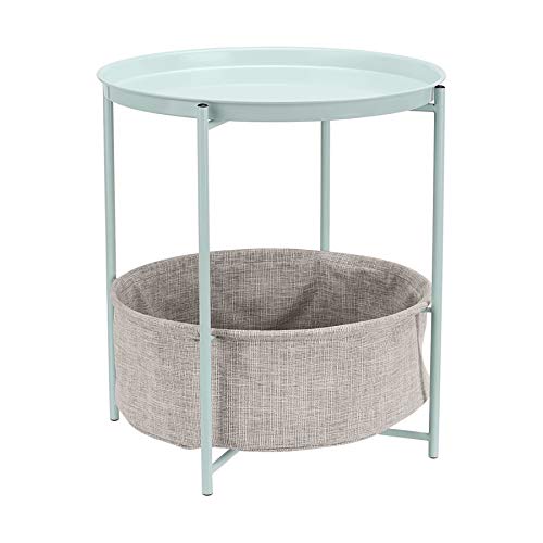 Amazon Basics Mesa redonda com capacidade de armazenamento em verde menta com tecido cinzento marmoreado, mesa auxiliar, 44,96 cm D x 44,96 cm W x 48 cm H