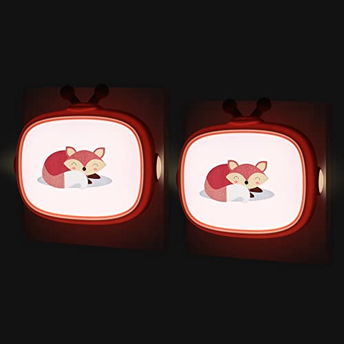 Tomada de luz noturna infantil com sensor de crepúsculo, 2 peças de luz removida bebé de parede automática, candeeiro de noite para quarto recém-nascido, sótão e quarto de crianças, padrão raposa