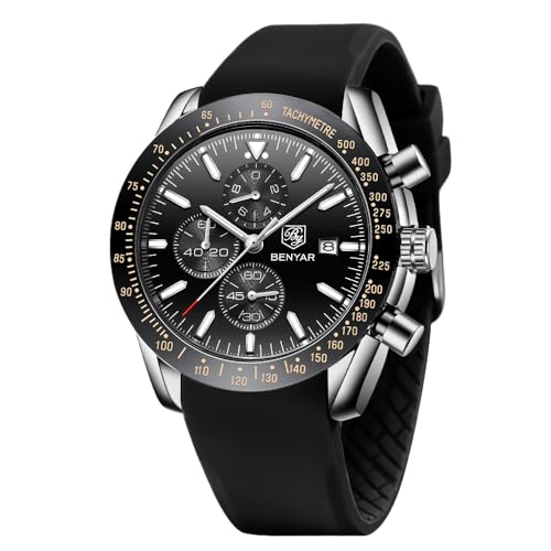 Benyar Relógios para homem, relógios de pulso, mostrador de design impermeável, relógio para homem, banda de couro analógico, data de bracelete, presente elegante