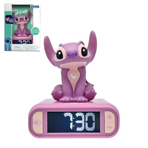 LEXIBOOK, Disney Stitch, despertador luminoso anjo - tons e melodias, ecrã LCD retroiluminado, luminoso, função de repetição, rosa, RL800D1