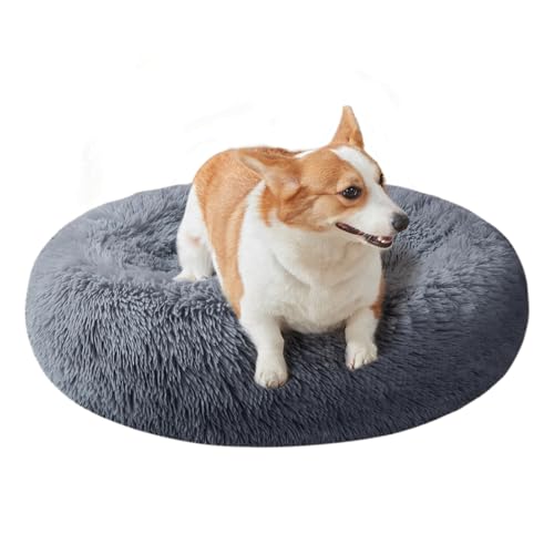 Nisrada Cama para cães pequenos, médios e grandes, cama calmante de 60 cm, lavável, redonda, aconchegante e macia para cachorros e gatinhos com parte inferior antiderrapante