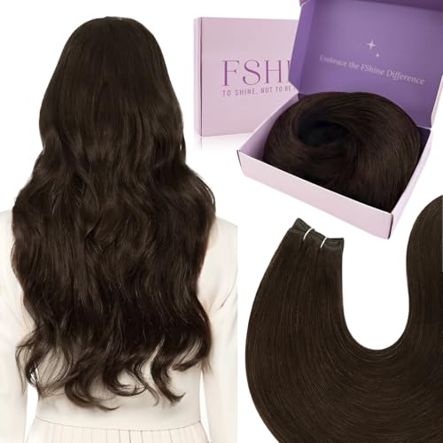Fshine Cortina de extensão de cabelo natural Remy castanho escuro extensões de cabelo humano cortina 45 cm 100 g de extensões Remy cortina Weave Human Hair extensões Remy cabelo natural humano cor 2