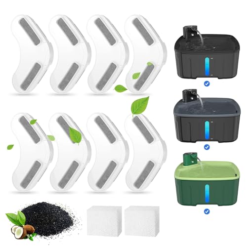 Filtros Kittyspout para fontes de água para cães, 8 filtros para fontes de gatos 2 esponjas, filtros para fontes de água para fontes de gatos fontes de cães