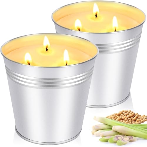 Vela grande de citronela para exterior, 2 x 17 oz velas de cera de soja natural vela de citronela para jardim com 3 madeixas vela de citronela para jardim, campismo, varanda, autonomia de 180 horas