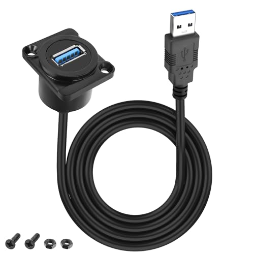 XMSJSIY D-Type USB Painel Mount a USB 3.0 cabo adaptador de 5 Gbps USB tipo A macho para tipo A fêmea painel Mount cabo de extensão USB A porta conector de carregamento conector para transferência de