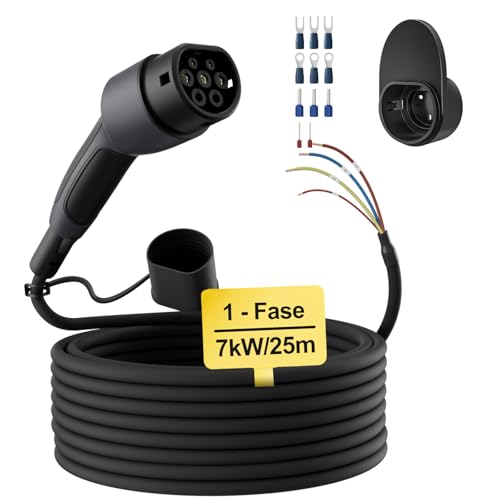 dé Cabo de carregamento tipo 2 de extremidade aberta 7 kW [1 fase |25 m | 32 A] para Wallbox/cabo de substituição para estação de carregamento