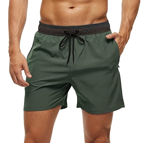 Calções de banho para homem 2 em 1 fato de banho de secagem rápida com forro de malha e cordão de ajuste para praia fato de banho casual impermeável para piscina e verão