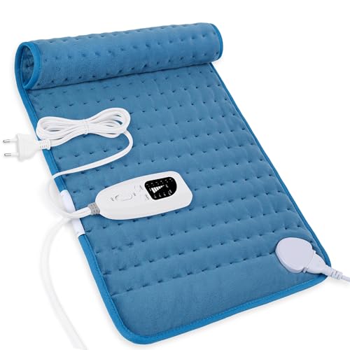 Manta elétrica lombar, manta elétrica para costas, pescoço, ombros e barriga com função de desligamento automático, flanela suave azul, 30 x 60 cm