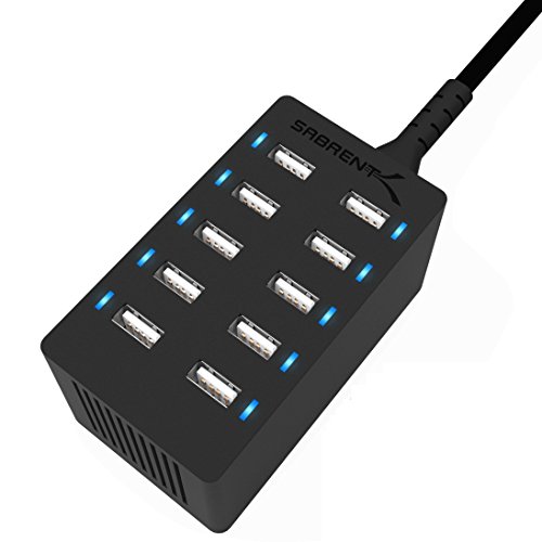 SABRENT Estação de carregamento móvel USB tipo A de 10 portas, carregamento rápido de 60 W | certificado UL | Tecnologia Smart-Port, compatível com Samsung, lPhone, lPad e muito mais [AX-TPCS]