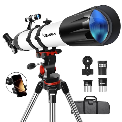 Dianfan 90/800 (32 x 240 X), telescópio astronómico profissional para crianças e adultos. Telescópio refletor para iniciantes, com tripé inoxidável e adaptador para telemóvel, bolsa