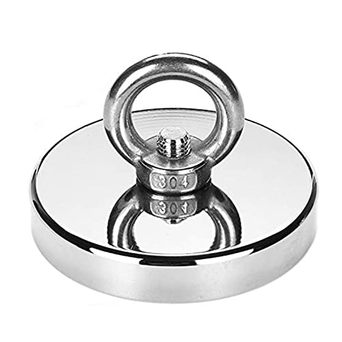 Powmag magnet 350 kg força de tração, íman de neodímio com ilhó Ø 90 x H18 mm, íman forte grande com câncamuflagem e orifício escareado para pesca com íman e salvamento no rio