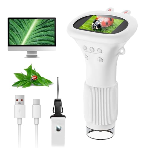 SGAINUL Microscópio digital para crianças com ecrã IPS de 2,0 ', recarregável 1000 x , eletrónico com 8 luzes LED - presente para aniversário/Natal / Ano Novo (branco)