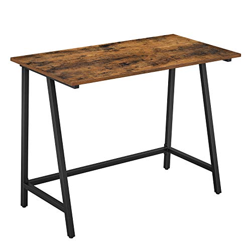 VASAGLE LWD40X, Mesa de estilo industrial, mesa de computador com estrutura de ferro e tabuleiro vintage a imitar madeira, para escritório, estúdio, economia de espaço, 100 x 50 x 75 cm