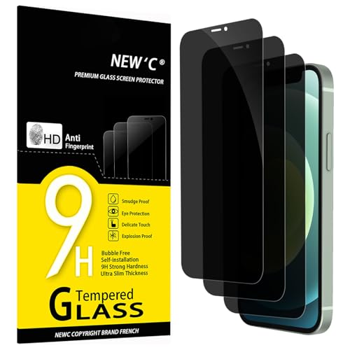 NEW'C 3 peças, protetor de ecrã privacidade para iPhone 12 Mini (5,4 polegadas), ângulo de privacidade de 28 graus, dureza ultra duradoura de 9H, sem bolhas