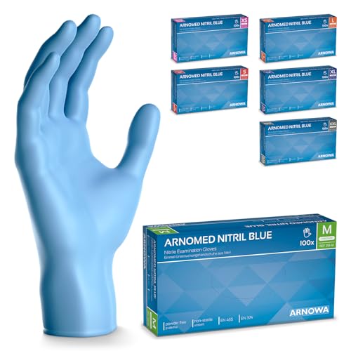 100 x ARNOMED Luvas nitrilo tamanho M azul, luvas descartáveis cirúrgicas e laboratório, luvas de nitrilo descartaveis sem pó e látex, luvas nitrilo em XS, S, M, L, XL, XXL