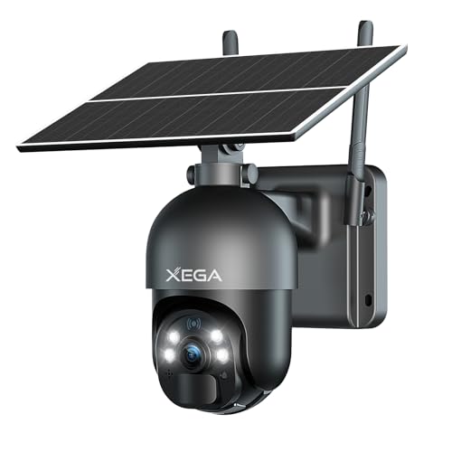Xega 3G/4G LTE 2K câmara de segurança sem fios para exteriores com energia solar, 355 °/95°, sensor de movimento PIR, visão noturna, conversação bidirecional, cartão SIM incluído