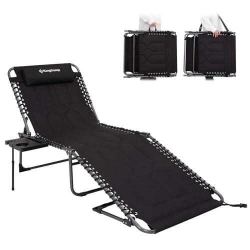 KingCamp XXL Espreguiçadeira dobrável com mesa auxiliar espreguiçadeira, jardim, encosto ajustável em 5 posições, ergonómico, espreguiçadeira, jardim e exterior, inclui almofada de espreguiçadeira