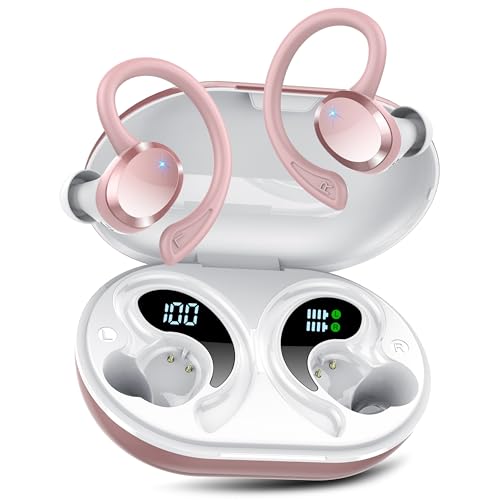 Auriculares sem fios desportivos, novos auriculares Bluetooth 5.4 HiFi estéreo, 68H capacetes sem fios Bluetooth com 4 HD Mic ecrã duplo LED, IPX7 controlo tátil sem fios para iOS/Android
