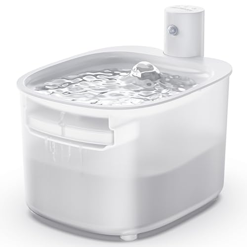 Fonte para gatos sem fio a pilha com sensor de movimento, fonte de água fria de 2,6 l para gatos com bateria 3000 mAh recarregável, bebedor automático à prova de salpicos