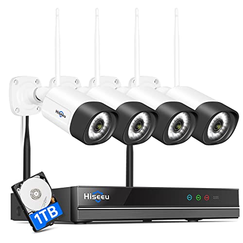 5 MP+ visão noturna colorida: kit de câmaras de vigilância WiFi exterior e 10 CH NVR com 1 TB HDD, 4 x 5 MP Wi-Fi câmaras de segurança IP, deteção de pessoas/veículos, áudio bidirecional